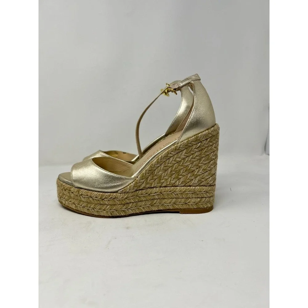 STUART WEITZMAN Nudistcurve Metallic Espadrille Wedge Sandals 6 - Picture 3 of 9